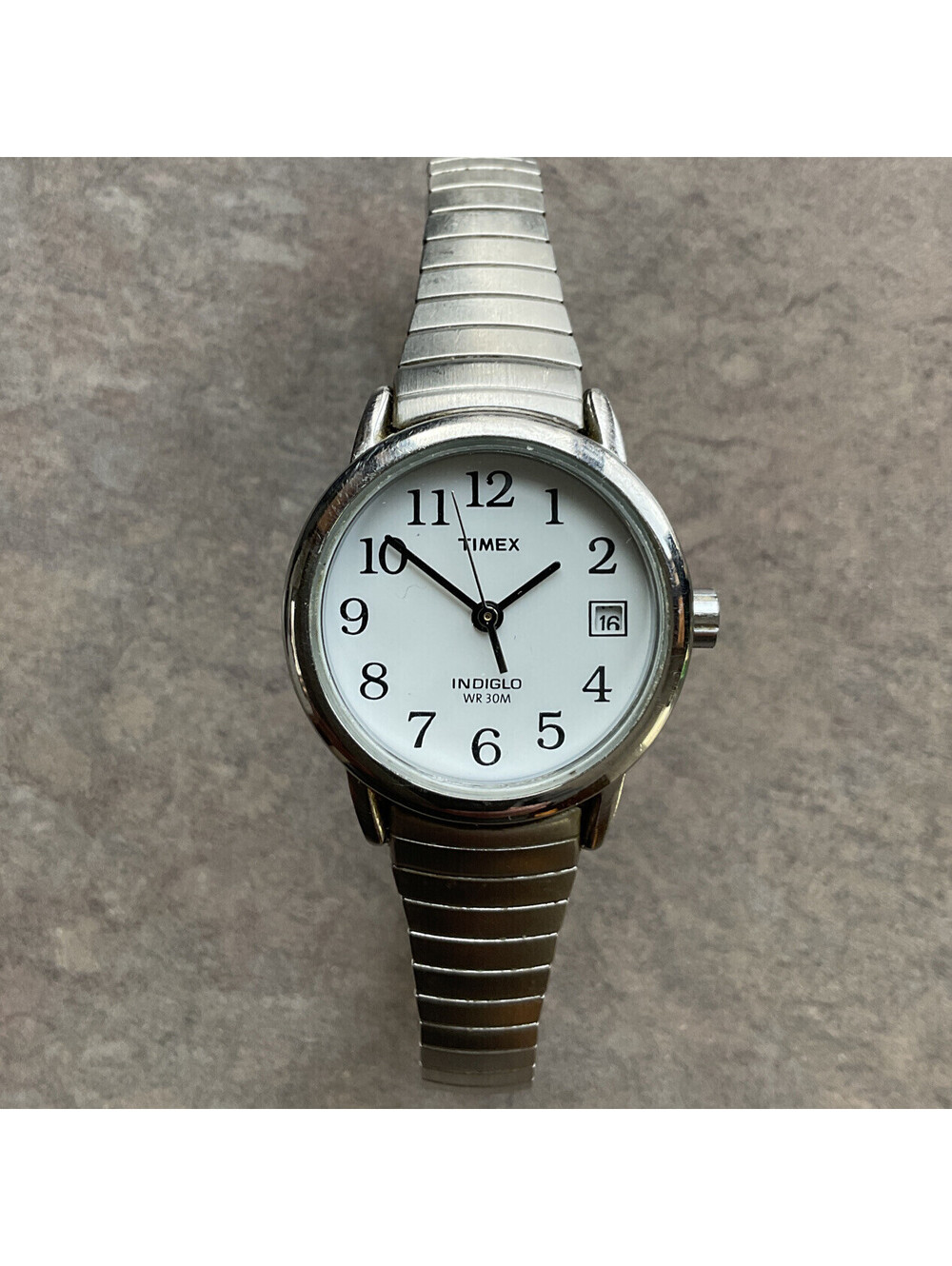 Timex Easy Reader Womens Watch Silver Tone Case & Band W/Expansion Band A6